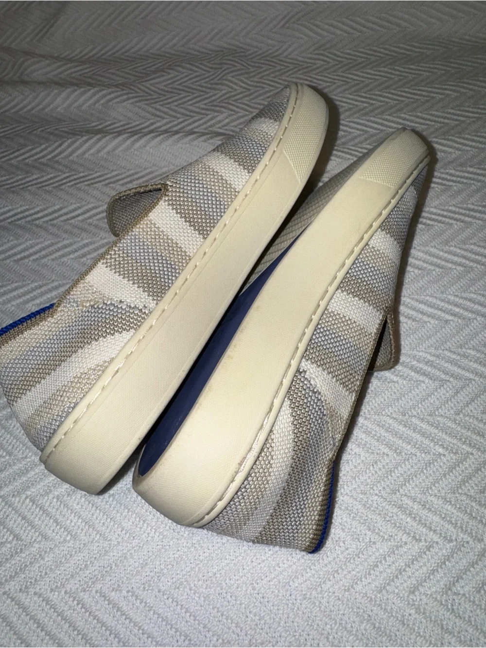 Rothy's Slip-On Flats in Beige and Cream Stripes